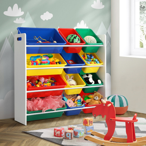 4 tier child's storage unit with outlet bins